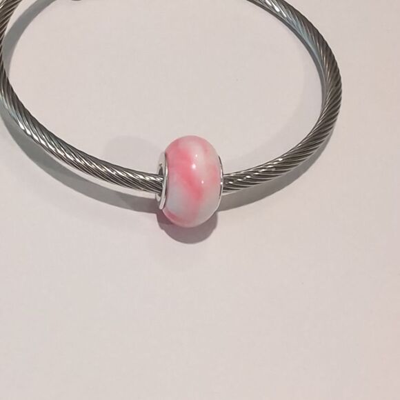 Silver Blended Pink and White Charm for Pandora Style - Picture 2 of 5